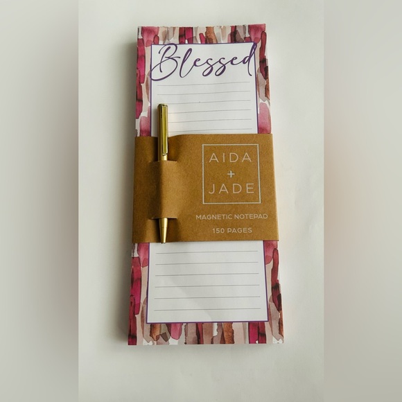 New Magnetic Lined Notepad "Blessed" Artistic Border Gold Colored Pen - Picture 12 of 12